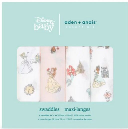 Aden + Anais Essentials Cotton Swaddle Disney Princess (Pack of 4)
