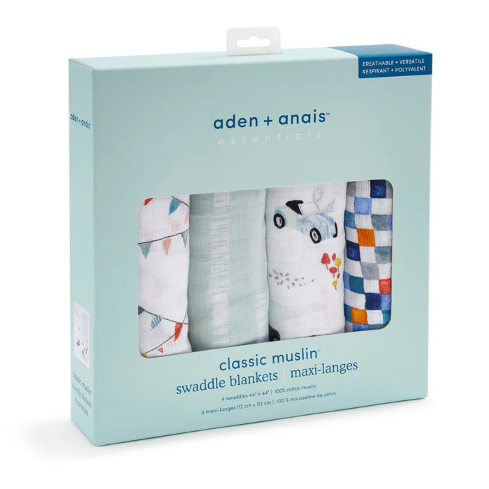 Aden + Anais Essentials Cotton Swaddle Cars (Pack of 4)