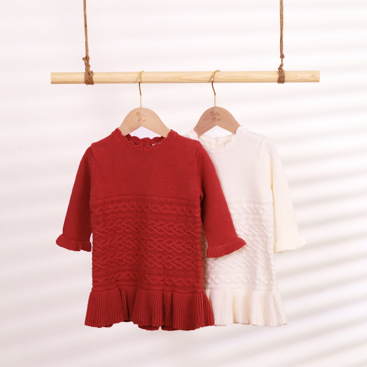 Crew Neck LS Cable Ruffle Dress (6-12M / 18-24M / 2-3Y)