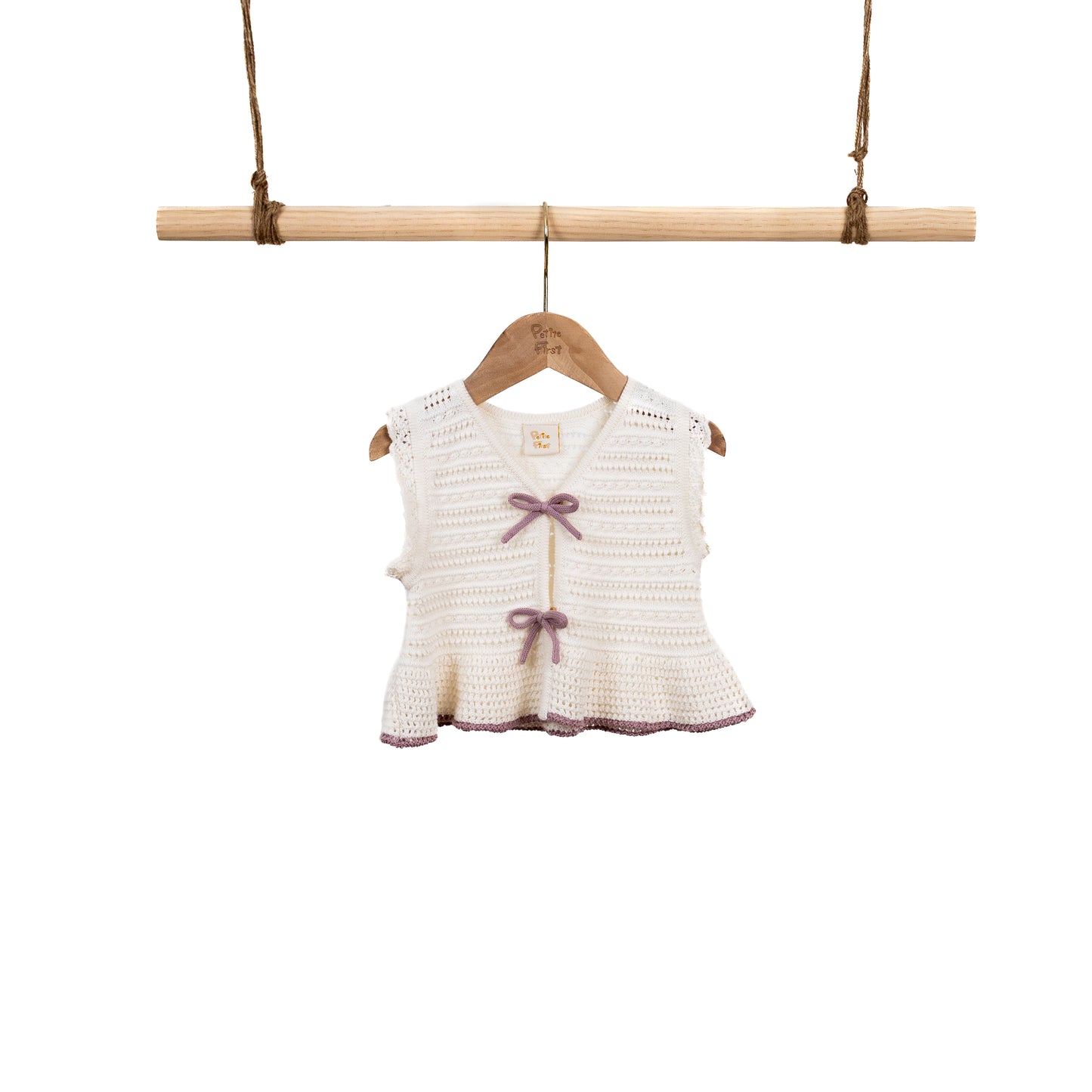 Pointelle Vest Cardigan with Bow (6-12M)