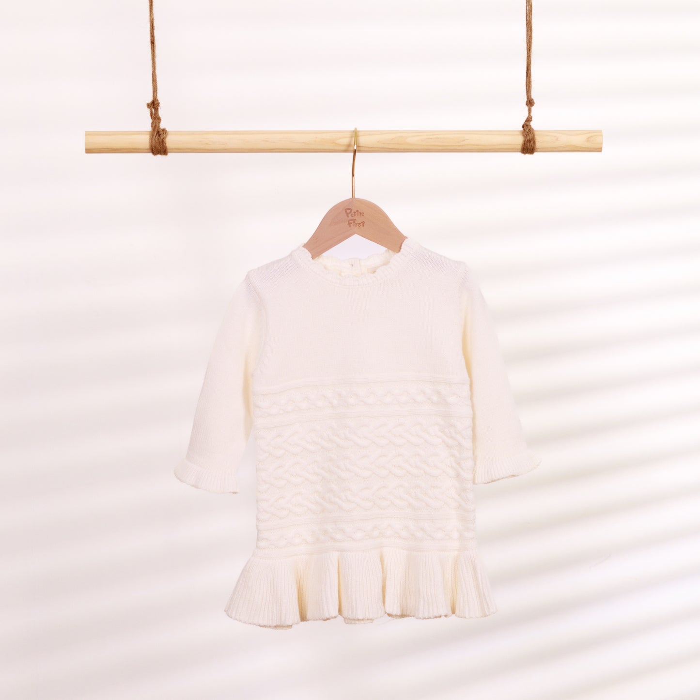 Crew Neck LS Cable Ruffle Dress (6-12M / 18-24M / 2-3Y)