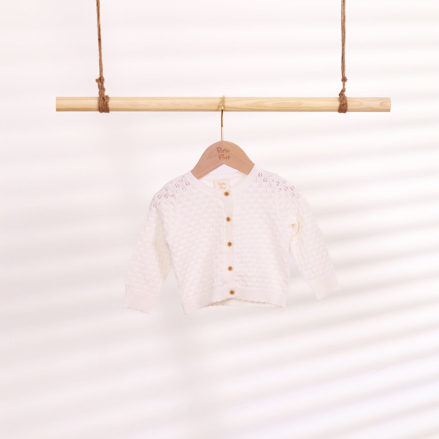 Crew Neck LS Pointelle Cardigan (6-12M / 18-24M / 3Y)