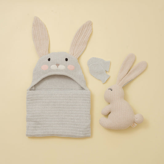 Little Bunny Blanket & Bonnie Gift Set - Heather Grey