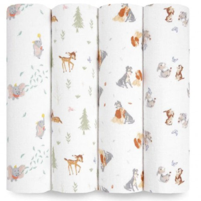 Aden + Anais Essentials Cotton Swaddle Disney + Friends (Pack of 4)