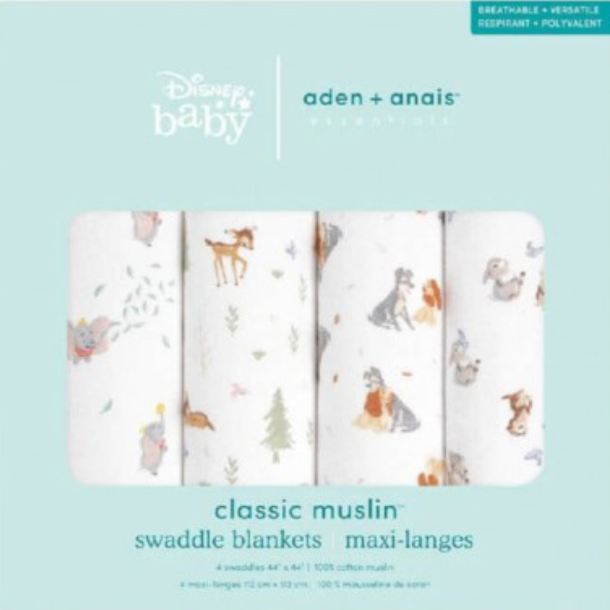 Aden + Anais Essentials Cotton Swaddle Disney + Friends (Pack of 4)