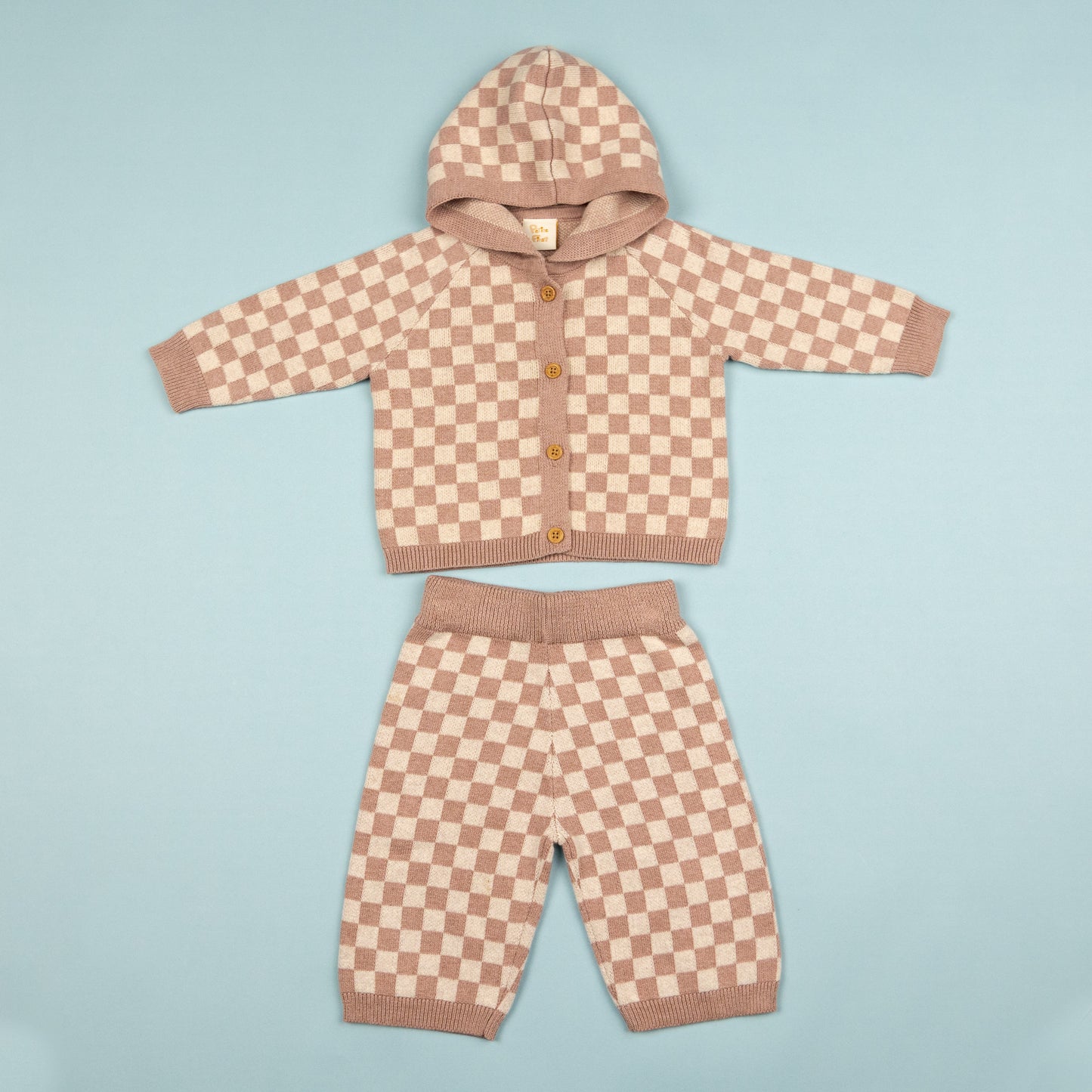 Hooded Checked Outfit Set Rose Pink