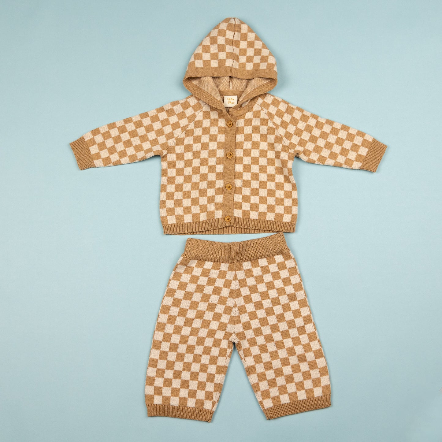 Hooded Checked Outfit Set Caramel