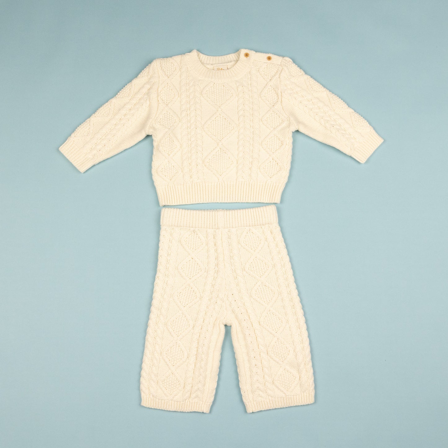 Cable Knit Pullover with Pants Cream