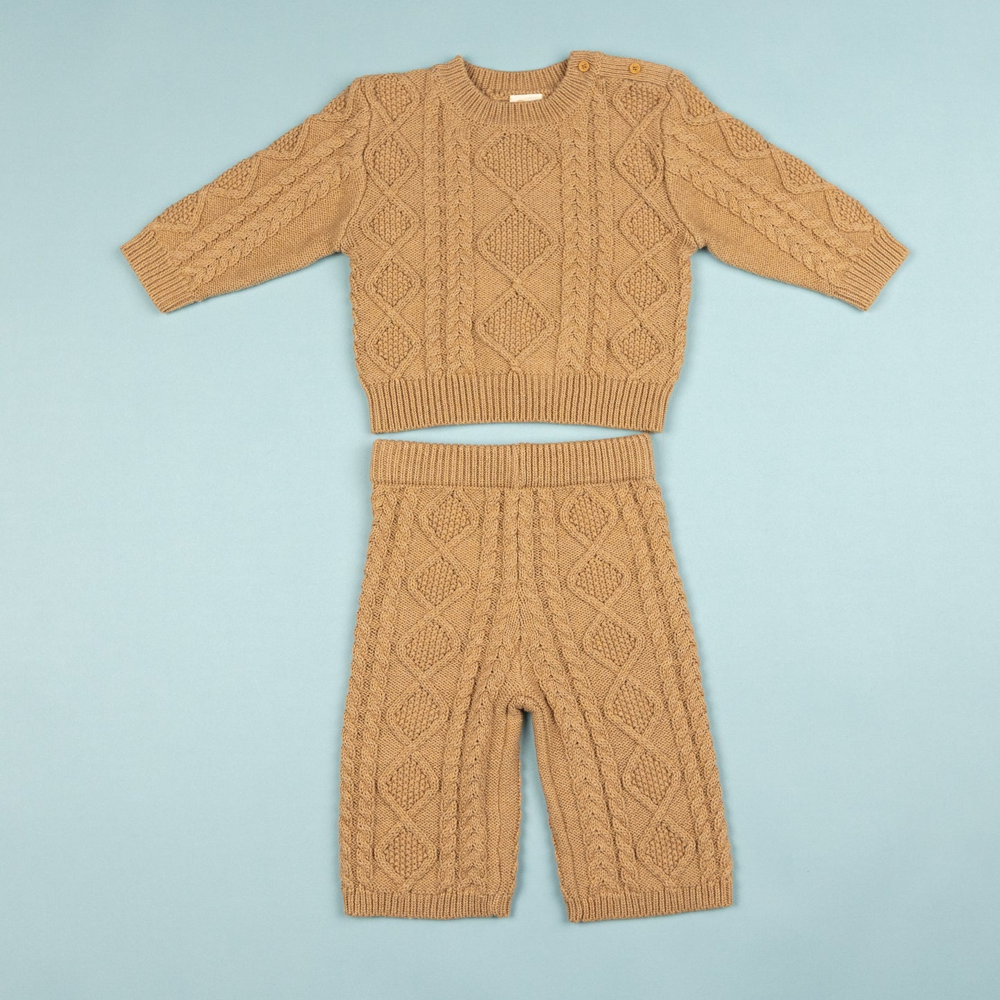 Cable Knit Pullover with Pants Caramel