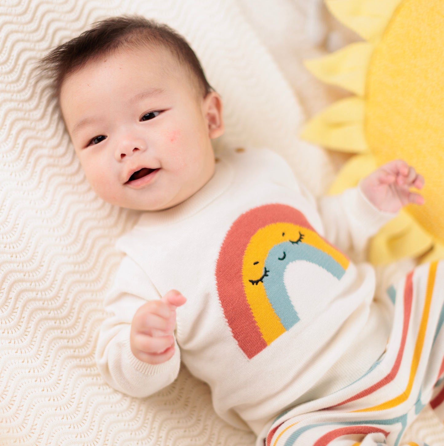 Baby Rainbow Pullover with Pants Cream