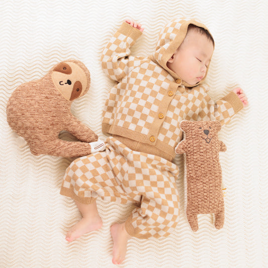 Hooded Checked Outfit Set Caramel