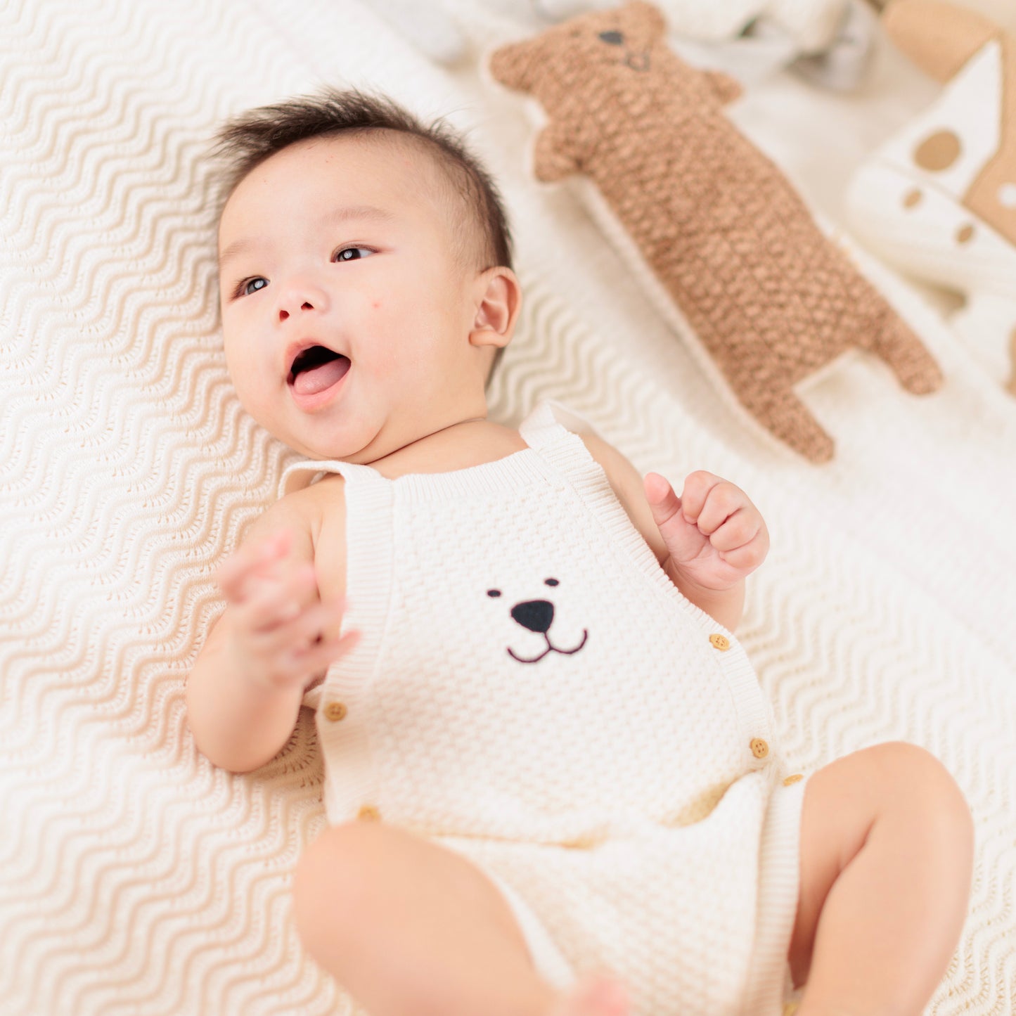 Bear Face Baby Onesie Cream