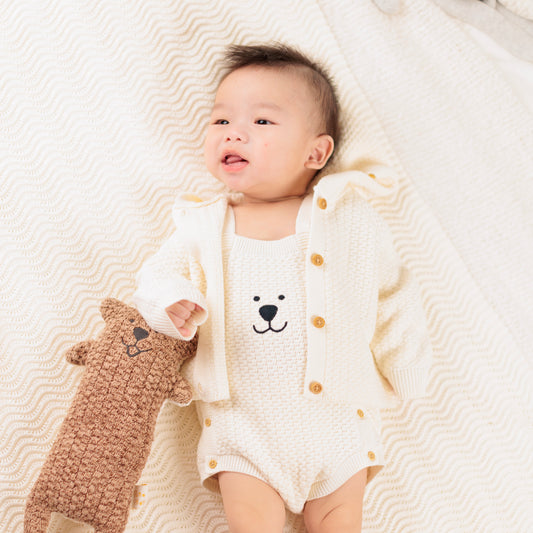 Bear Face Baby Onesie Cream (6-12M)