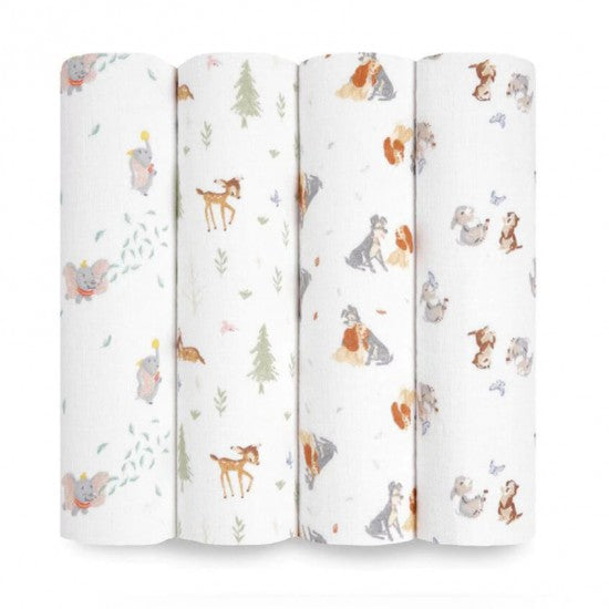 Aden + Anais Essentials Cotton Swaddle Disney + Friends (Pack of 4)