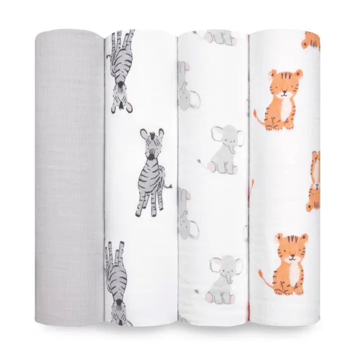 Aden + Anais Essentials Cotton Swaddle Safari Babies (Pack of 4)