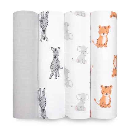 Aden + Anais Essentials Cotton Swaddle Safari Babies (Pack of 4)