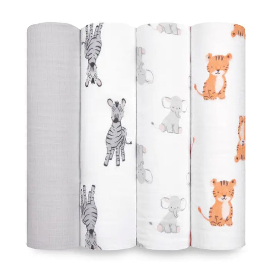 Aden + Anais Essentials Cotton Swaddle Safari Babies (Pack of 4)