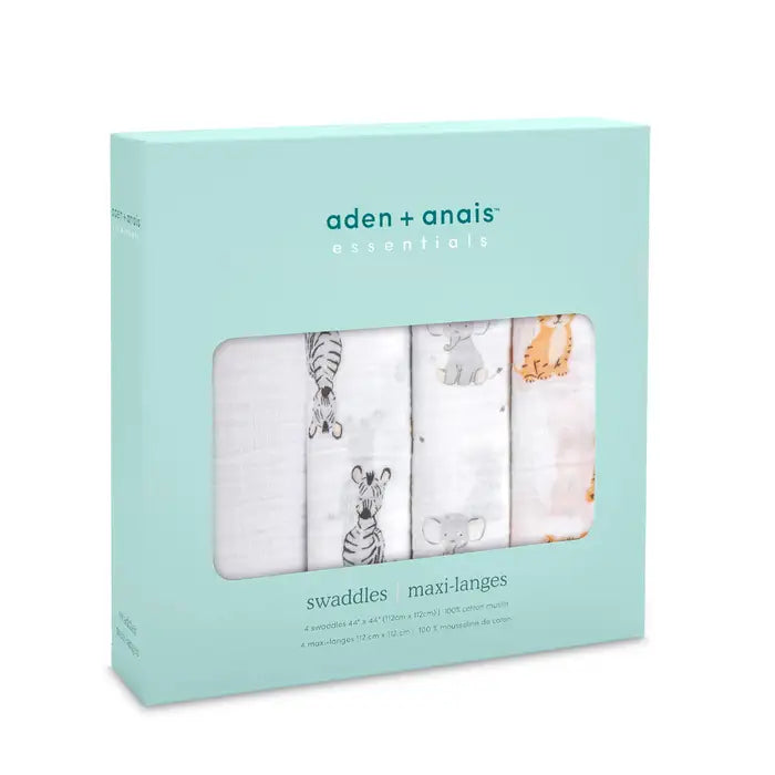 Aden + Anais Essentials Cotton Swaddle Safari Babies (Pack of 4)