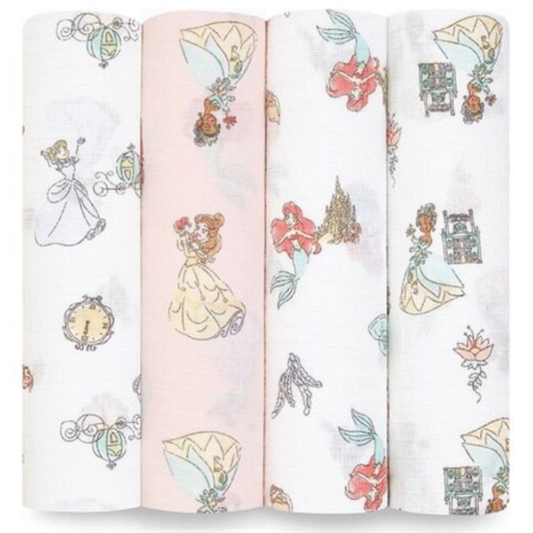 Aden + Anais Essentials Cotton Swaddle Disney Princess (Pack of 4)
