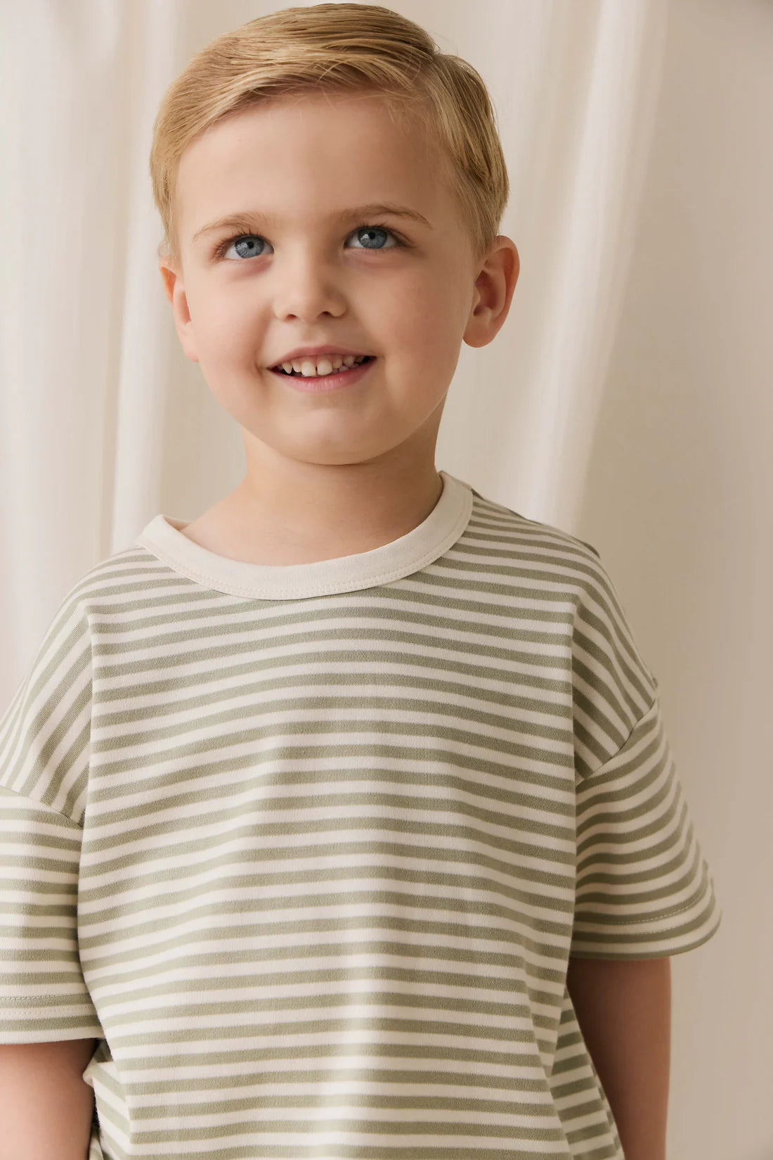 Jamie Kay Pima Cotton Wesley Tee - Narrow Stripe Lichen / Cloud