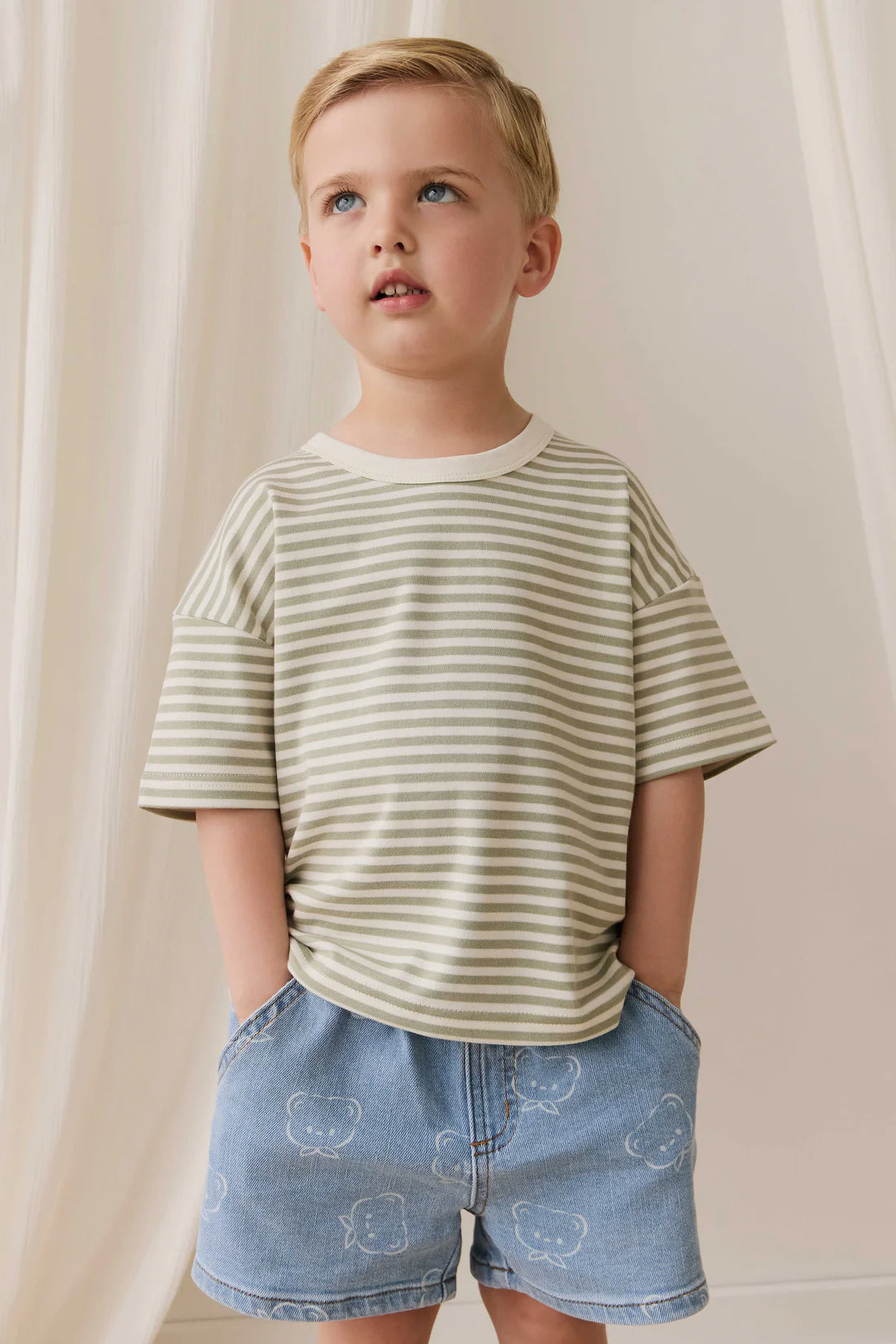 Jamie Kay Pima Cotton Wesley Tee - Narrow Stripe Lichen / Cloud