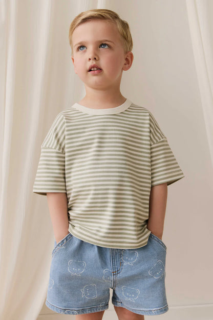 Jamie Kay Pima Cotton Wesley Tee - Narrow Stripe Lichen / Cloud