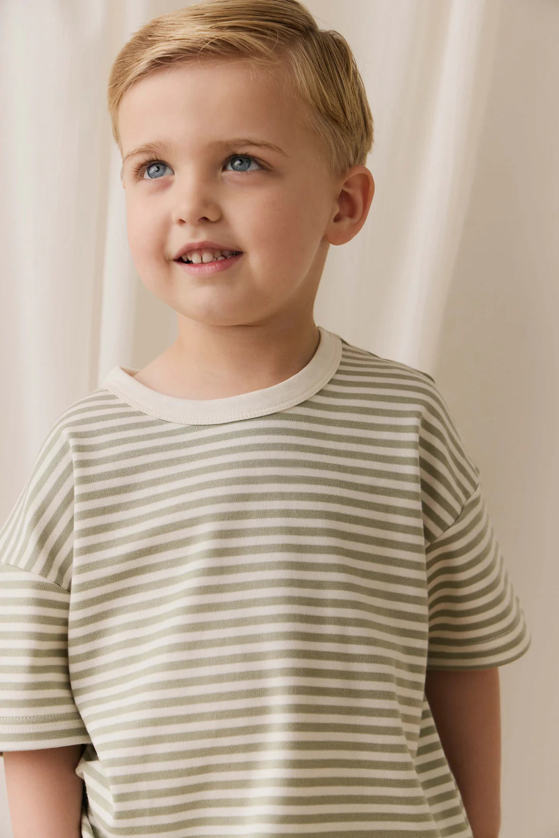 Jamie Kay Pima Cotton Wesley Tee - Narrow Stripe Lichen / Cloud