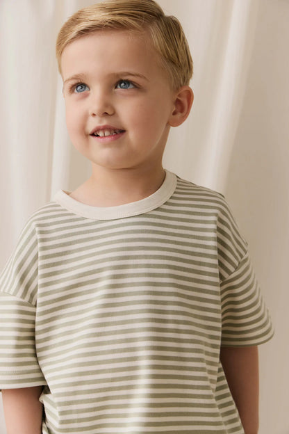 Jamie Kay Pima Cotton Wesley Tee - Narrow Stripe Lichen / Cloud