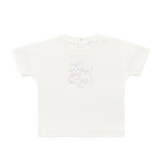 Pima Cotton Mimi Top Parchment Bow Kitty