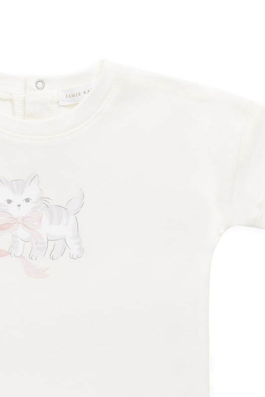 Pima Cotton Mimi Top Parchment Bow Kitty