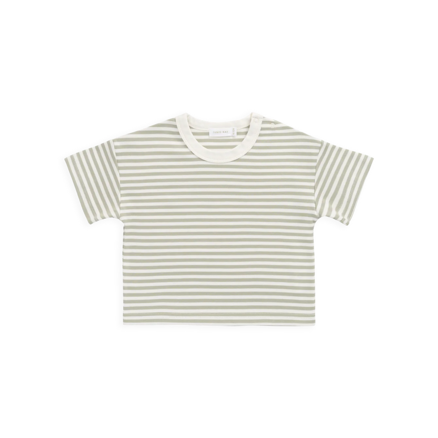 Jamie Kay Pima Cotton Wesley Tee - Narrow Stripe Lichen / Cloud