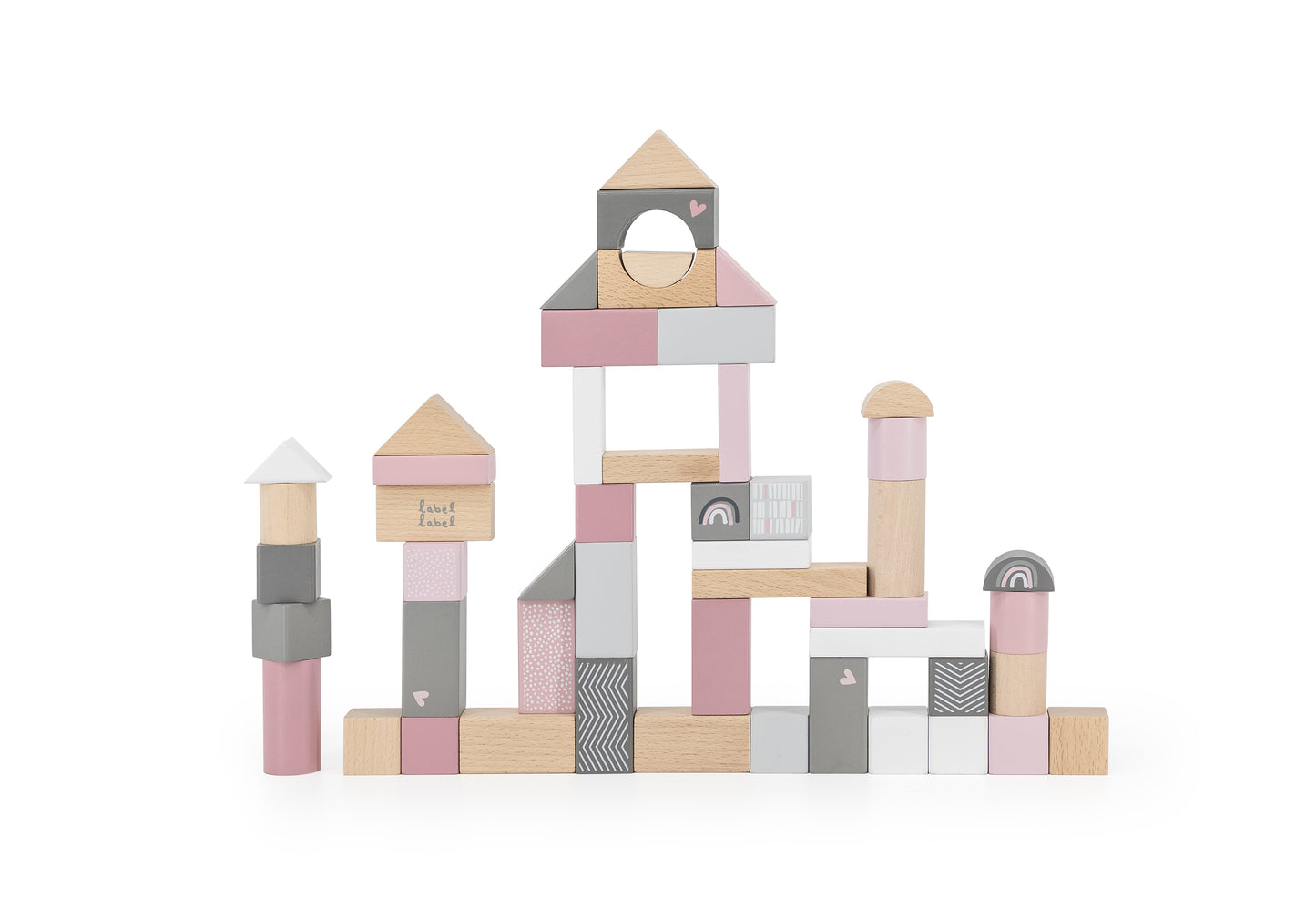 Label-Label Wooden Blocks 50pcs - Pink
