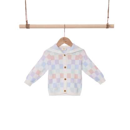Multi Color Checkers Knittng LS Hoodie Cardigan (6-12M / 18-24M)