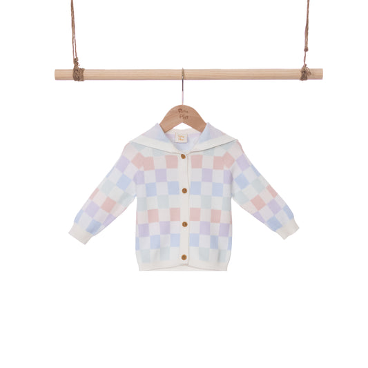 Multi Color Checkers Knittng LS Hoodie Cardigan (6-12M / 18-24M)