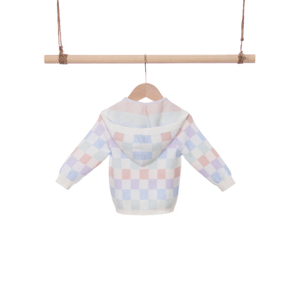 Multi Color Checkers Knittng LS Hoodie Cardigan (6-12M / 18-24M)