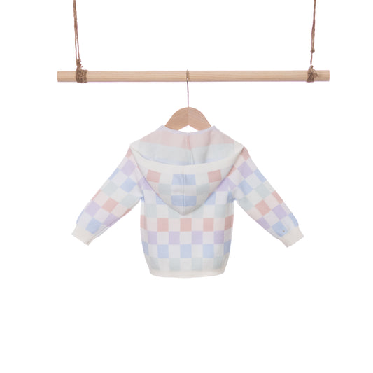 Multi Color Checkers Knittng LS Hoodie Cardigan (6-12M / 18-24M)