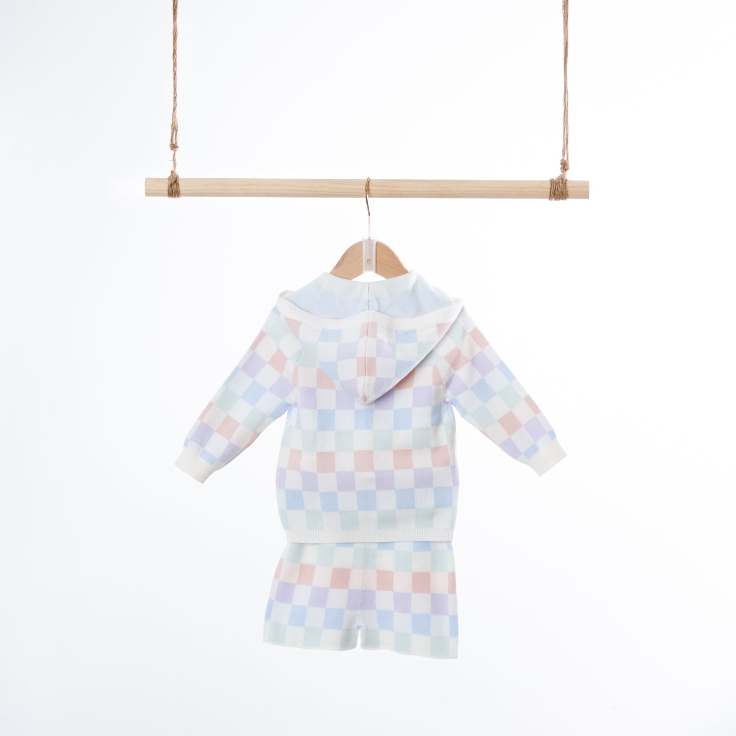 Multi Color Checkers Knittng LS Hoodie Cardigan (6-12M / 18-24M)