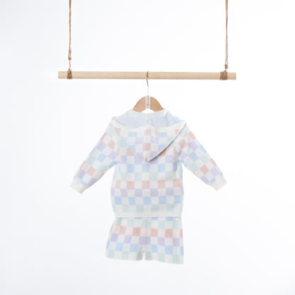 Multi Color Checkers Knittng LS Hoodie Cardigan (6-12M / 18-24M)