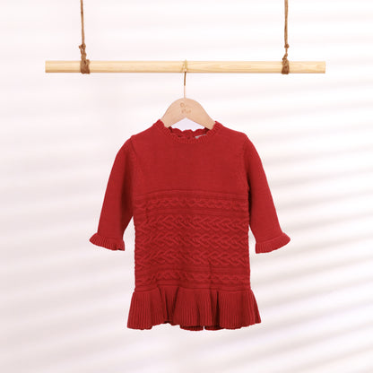 Crew Neck LS Cable Ruffle Dress (6-12M / 18-24M / 2-3Y)