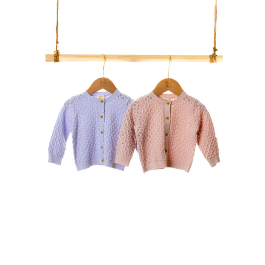 Crew Neck LS Pointelle Cardigan (6-12M / 18-24M / 3Y)