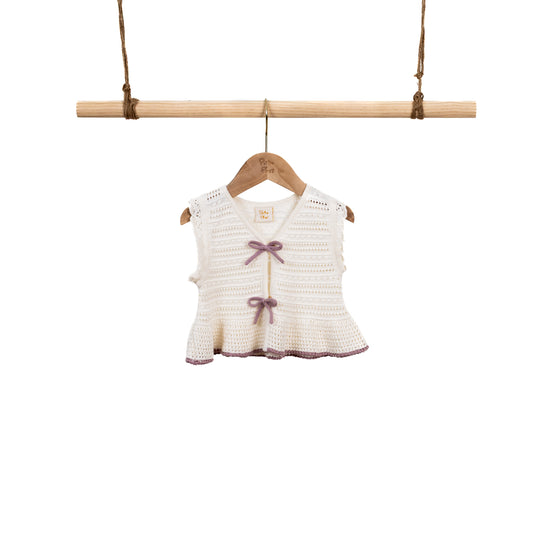 Pointelle Vest Cardigan with Bow (6-12M)