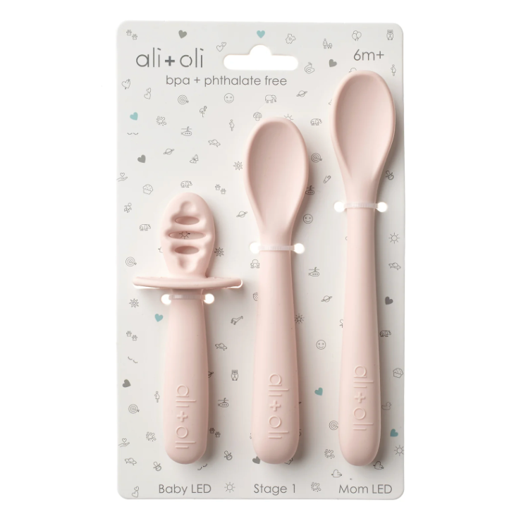 Ali+Oli (3-pc) Multi Stage Spoon Set for Baby (Blush) 6m+