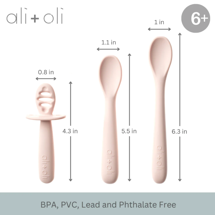 Ali+Oli (3-pc) Multi Stage Spoon Set for Baby (Blush) 6m+