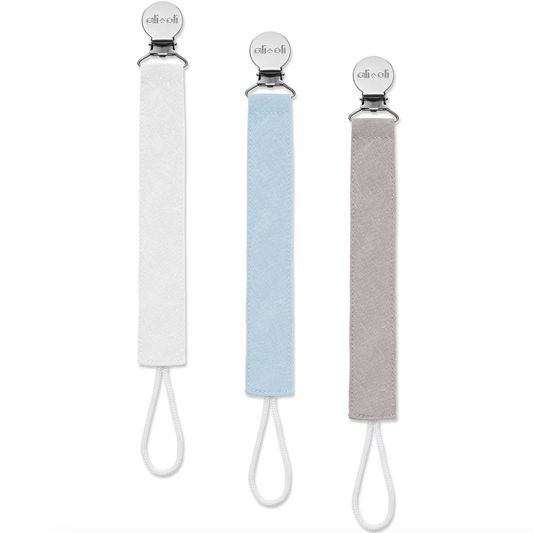 Ali+Oli Pacifier Clips (set of 3) Linen - Sky