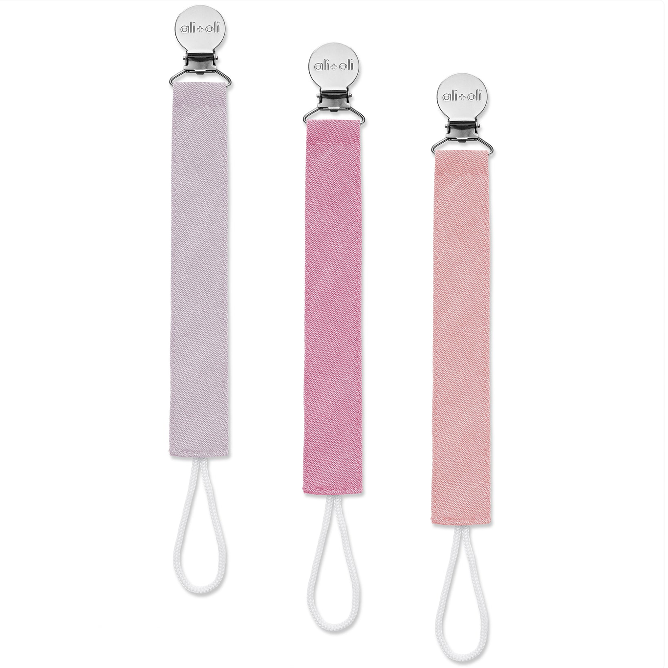 Ali+Oli Pacifier Clips (set of 3) Linen - Flamingo