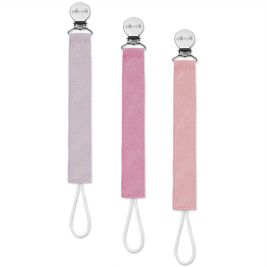 Ali+Oli Pacifier Clips (set of 3) Linen - Flamingo