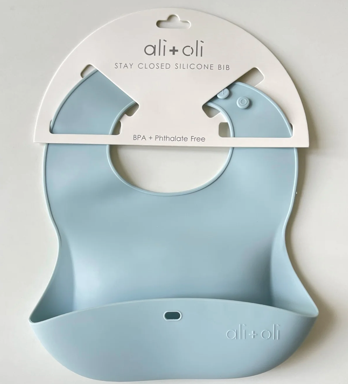 Ali+Oli Silicone Baby Bib Roll Up & Stay Closed (Sky)