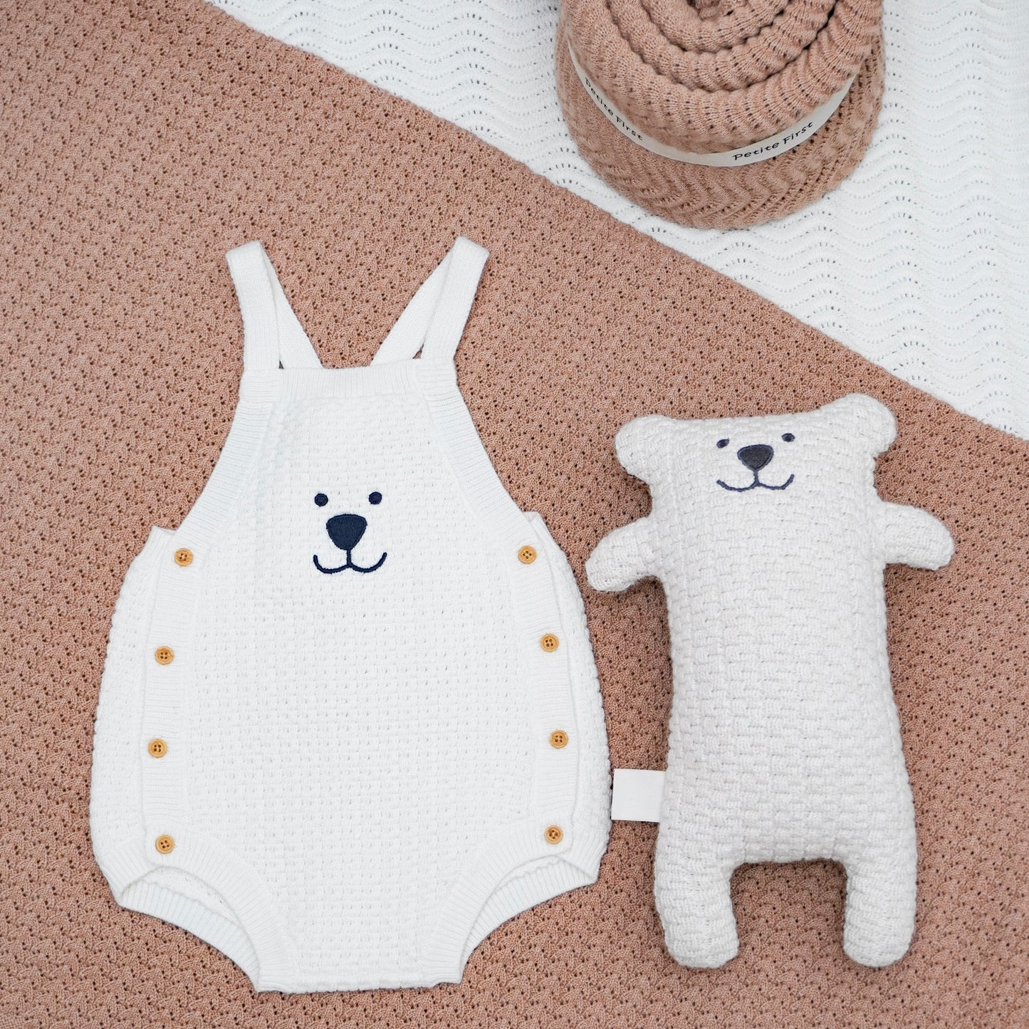 Bear Face Baby Onesie Cream